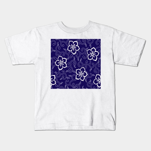 Blue Batik Floral Kids T-Shirt by Makanahele